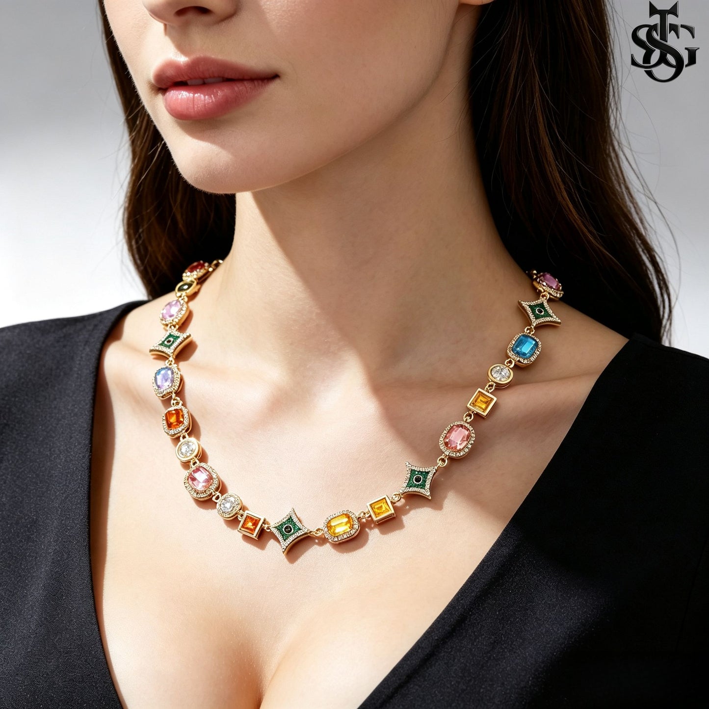 Hip Hop Colorful Zirconia Crystal Necklace – Women's Fashion Rainbow Gemstone Chain | Bridal Party Statement Jewelry & Gift