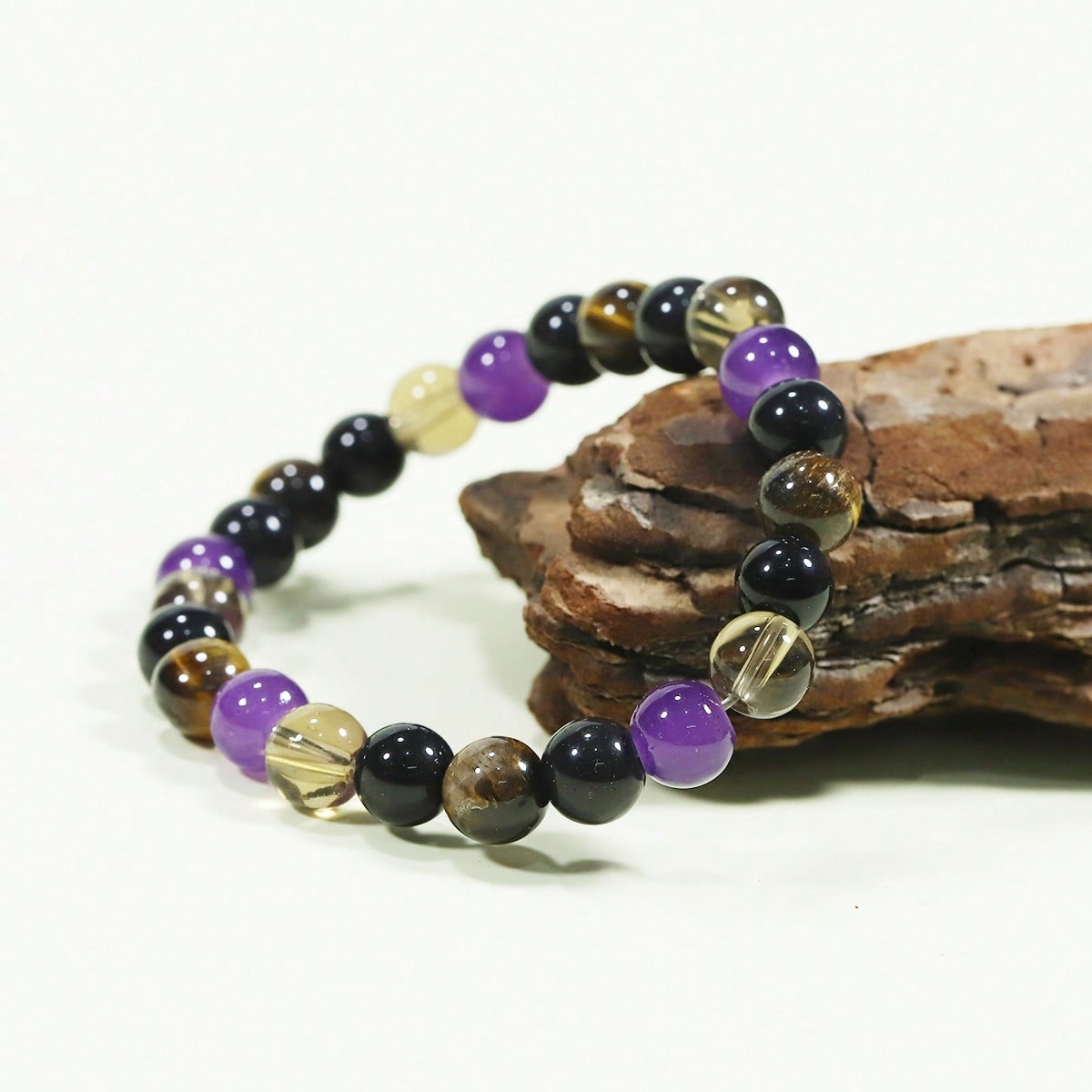 Tigereye & Amethyst Bead Stretch Bracelet