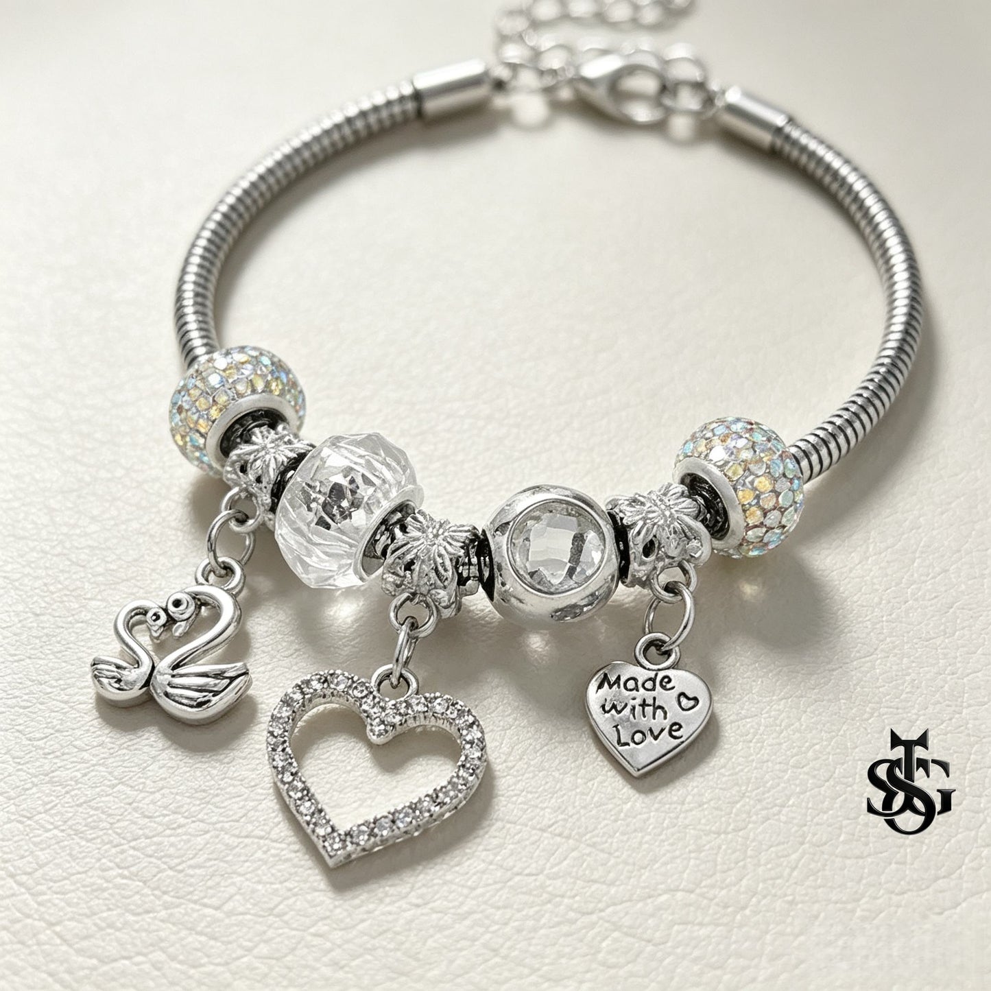 Silver Swan Heart Charm Necklace & Bracelet for Women | Y2K Cute Jewelry Set, Gift for Girlfriend, Party & Everyday