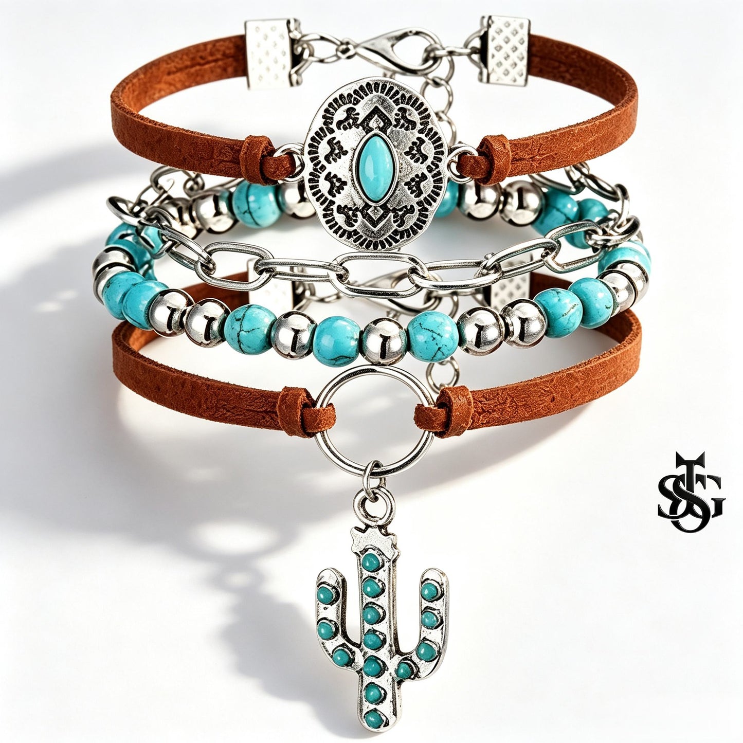 Boho Turquoise Jewelry Set – Layered Necklace, Bracelet & Earrings