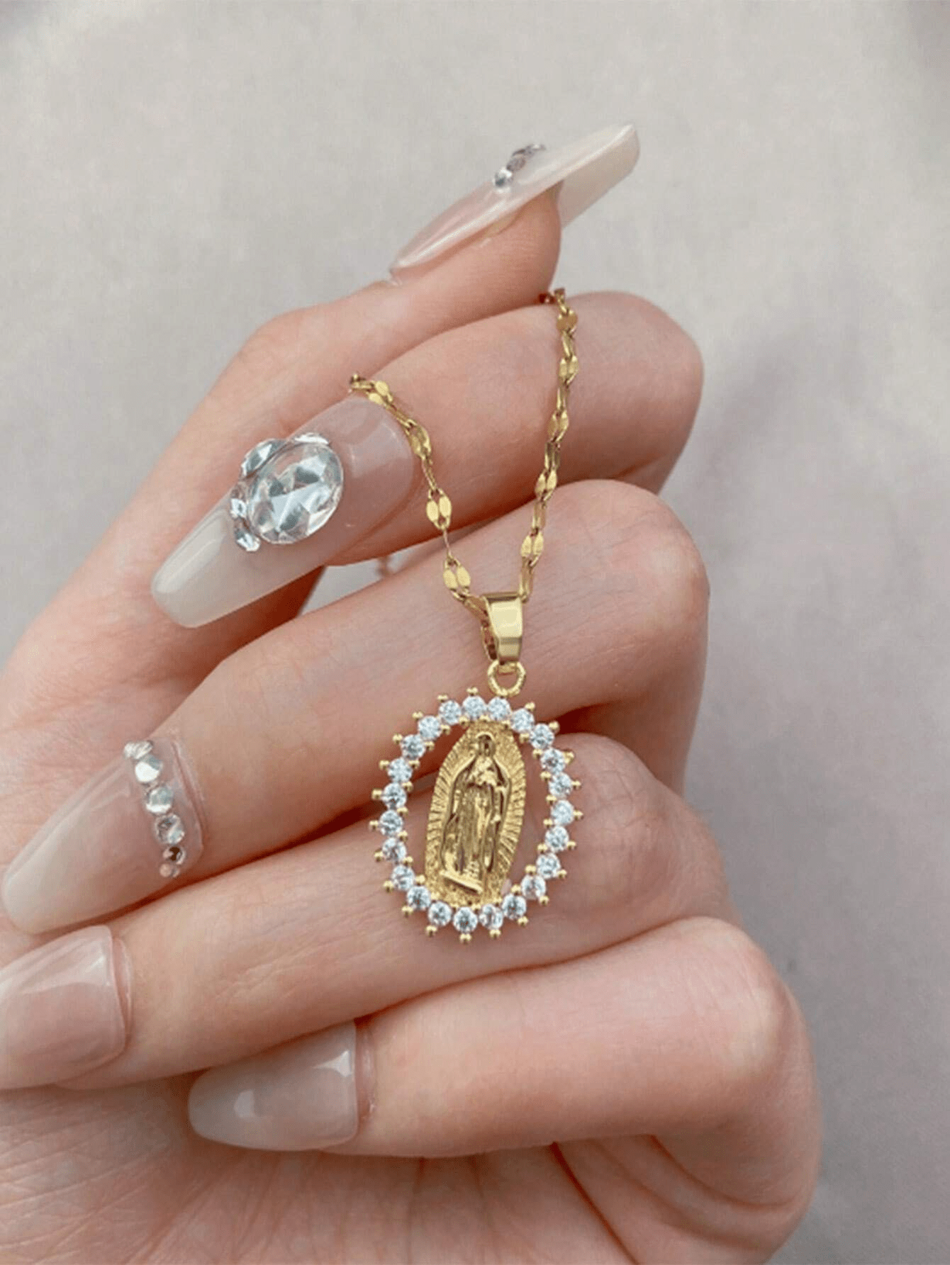 Virgin Mary Pendant Necklace – Gold Hip Hop Zirconia Charm