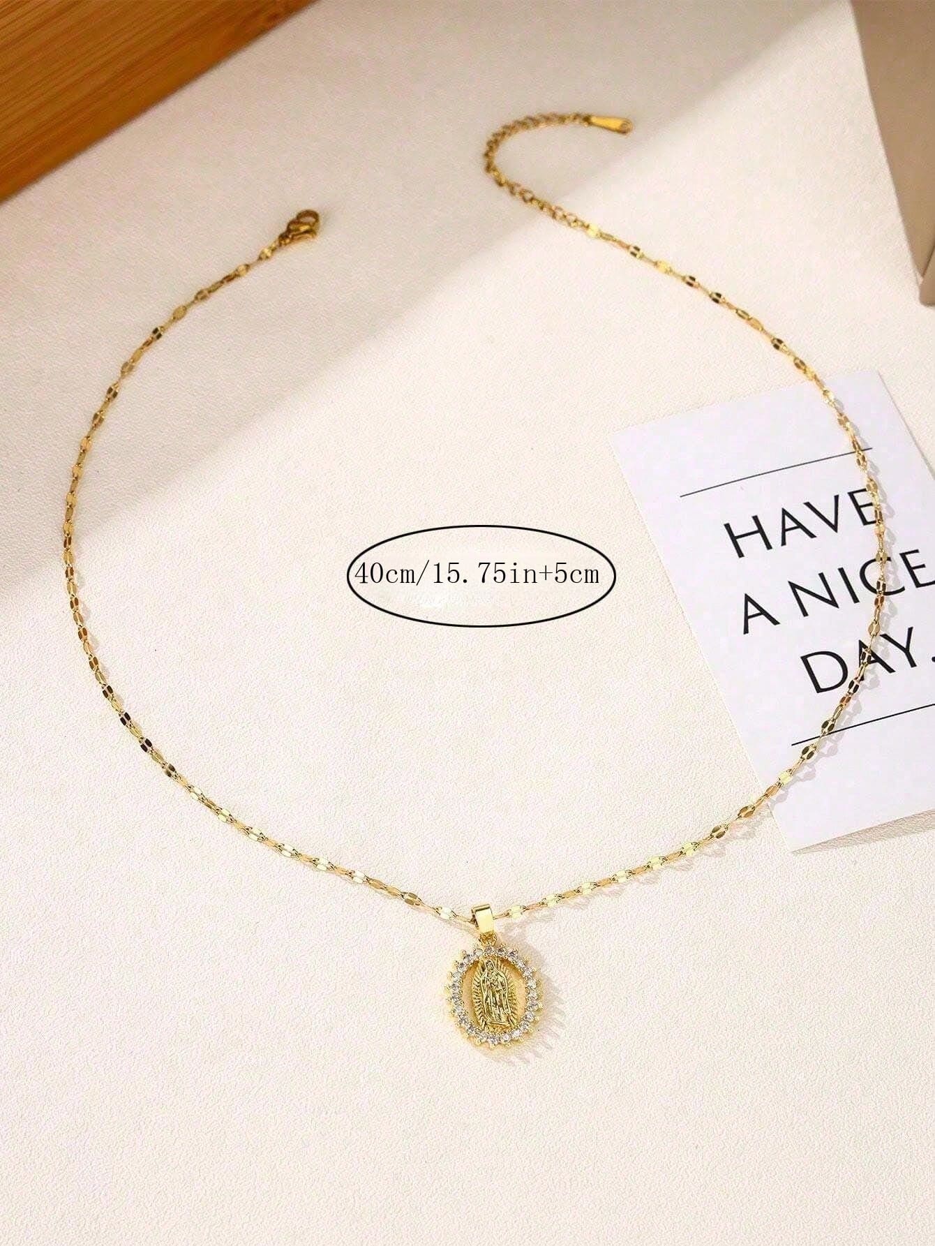 Virgin Mary Pendant Necklace – Gold Hip Hop Zirconia Charm